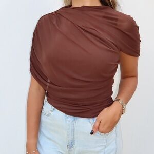 NWT Elegant MESH Brown Draped Women's Top